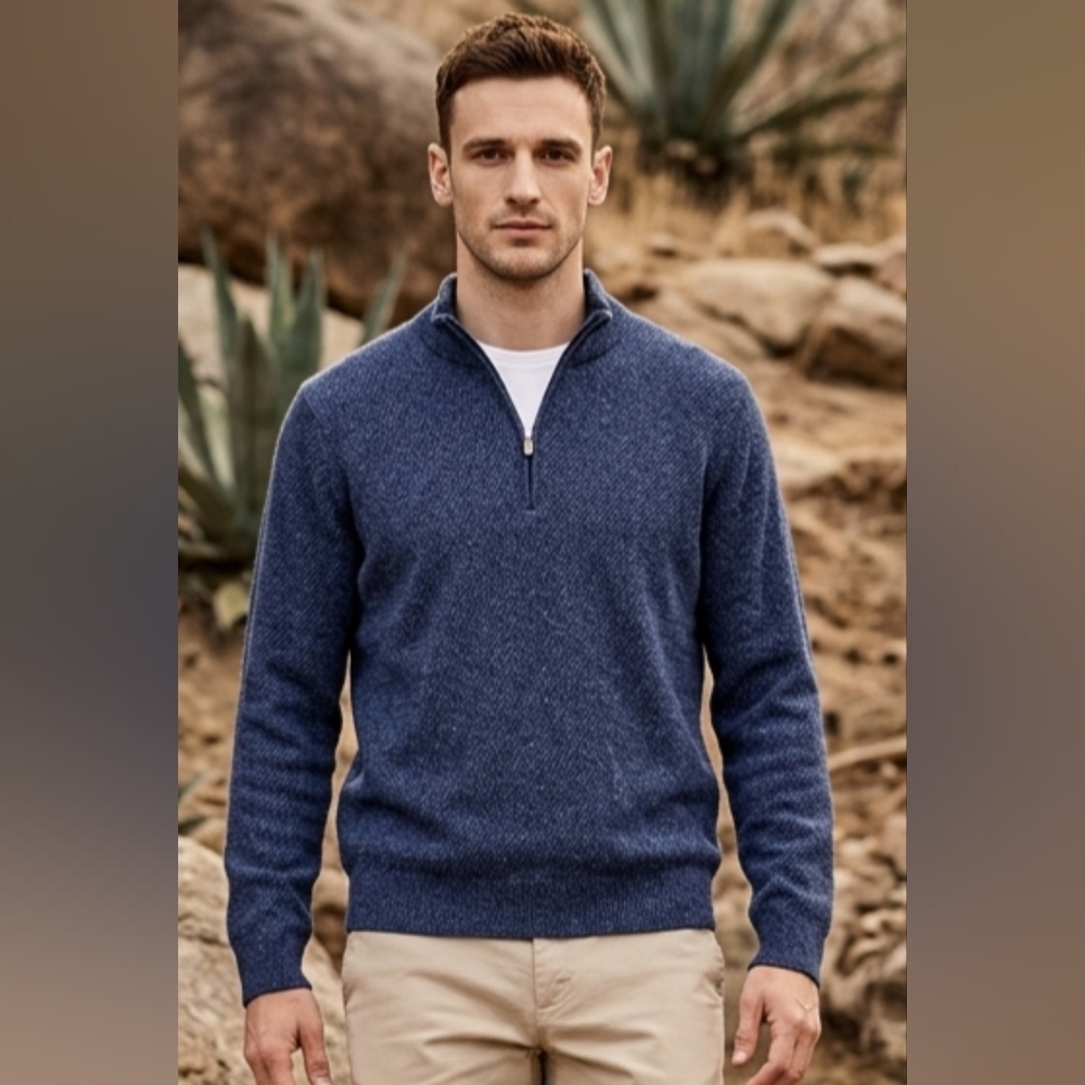 Vineyard Vines SZ M Blue Cashmere Sweater 1/4 Zip Mock Neck Men's Long Sleeve